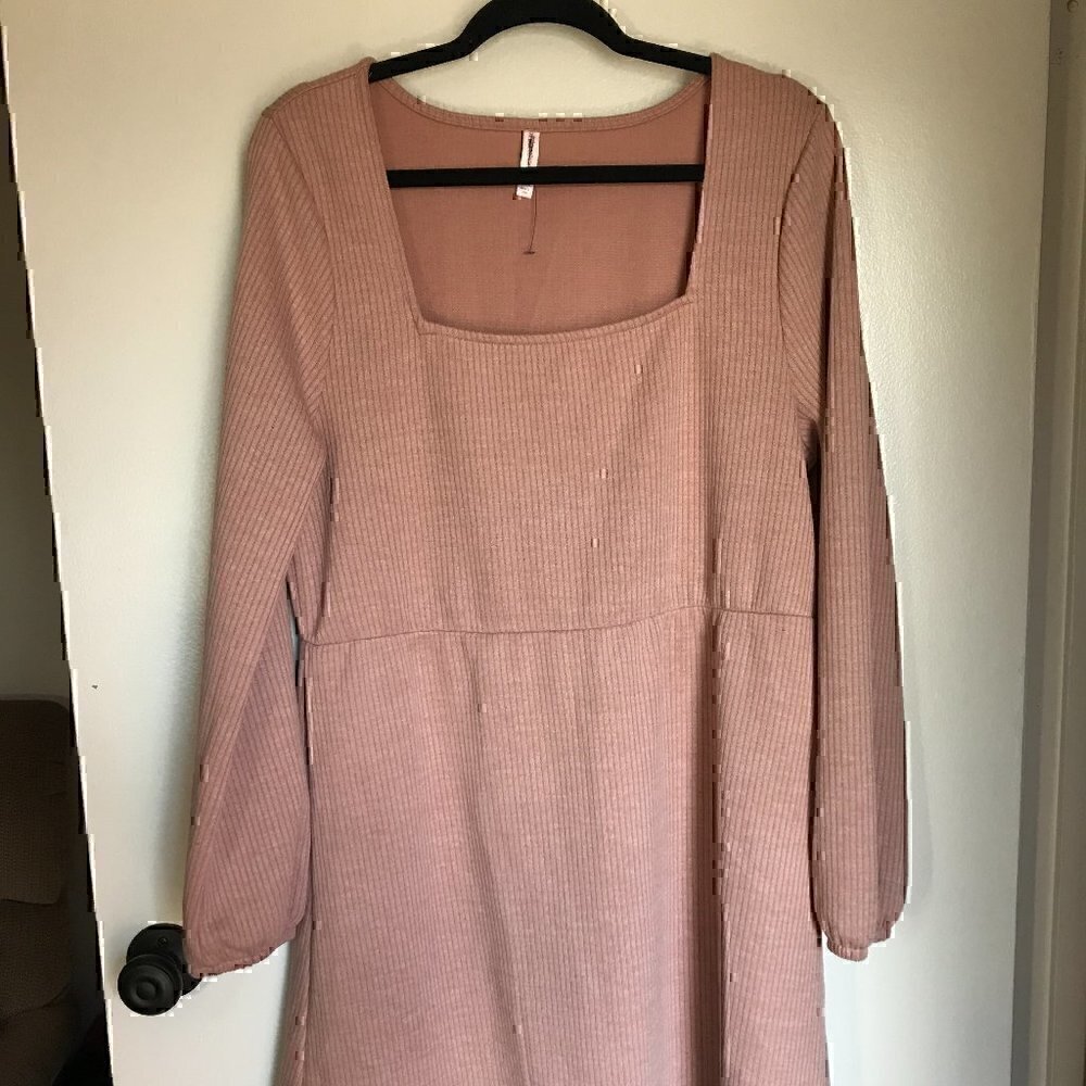 2X Pink Long Sleeve Dress